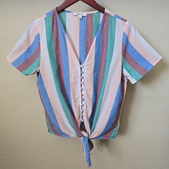 Madewell Novel Tie-Front Button Top in Flagstaff Stripe - Picture 3 of 13
